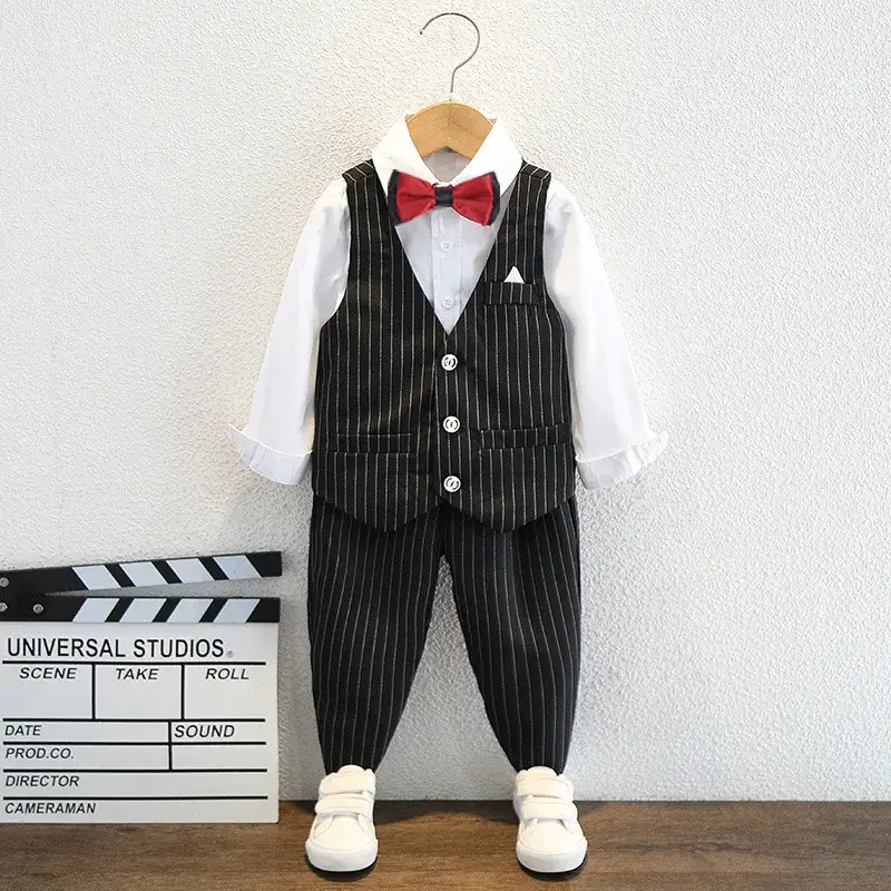 Boys Blue Piped Vest Suit with Bow Tie Summer Wear - Image 2