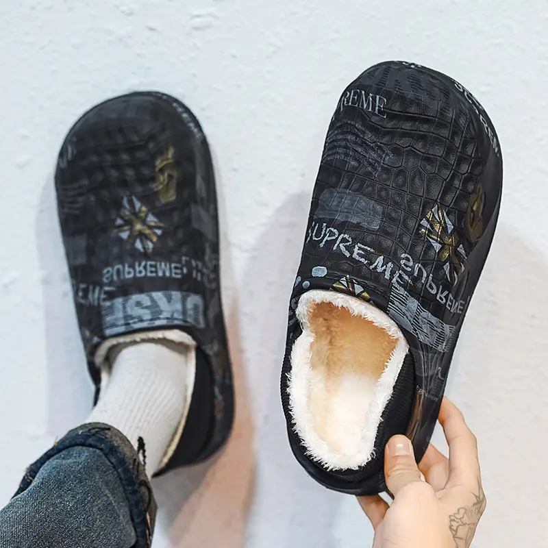 Cotton slippers men's winter thick-soled anti-slip thermal cotton-padded shoes for home and outdoor wear men's woolen slippers - Image 5