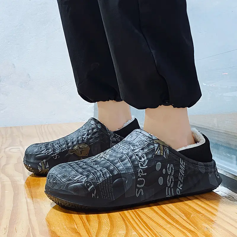 Cotton slippers men's winter thick-soled anti-slip thermal cotton-padded shoes for home and outdoor wear men's woolen slippers - Image 6