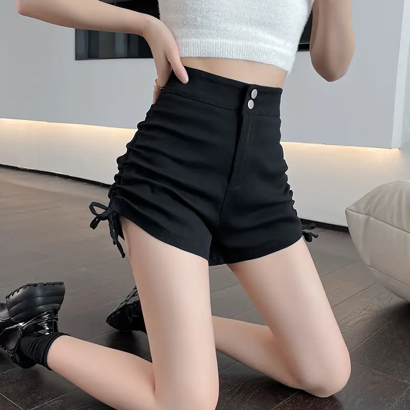 Black High-Waist Drawstring Shorts for Women - Image 2