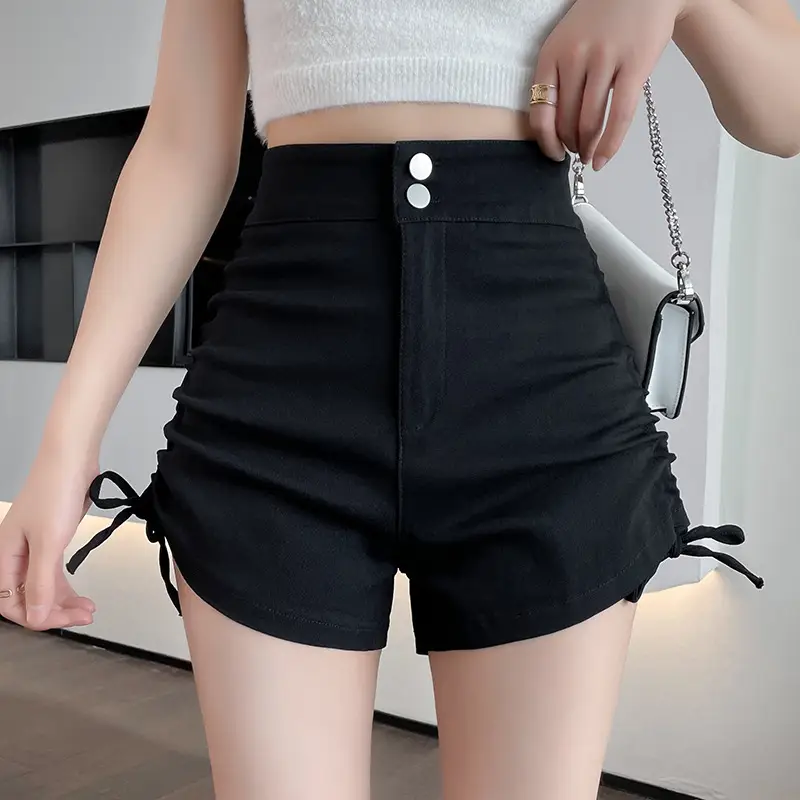 Black High-Waist Drawstring Shorts for Women - Image 4