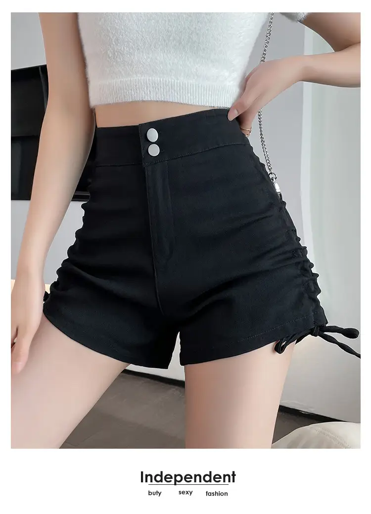 Black High-Waist Drawstring Shorts for Women — feature 14
