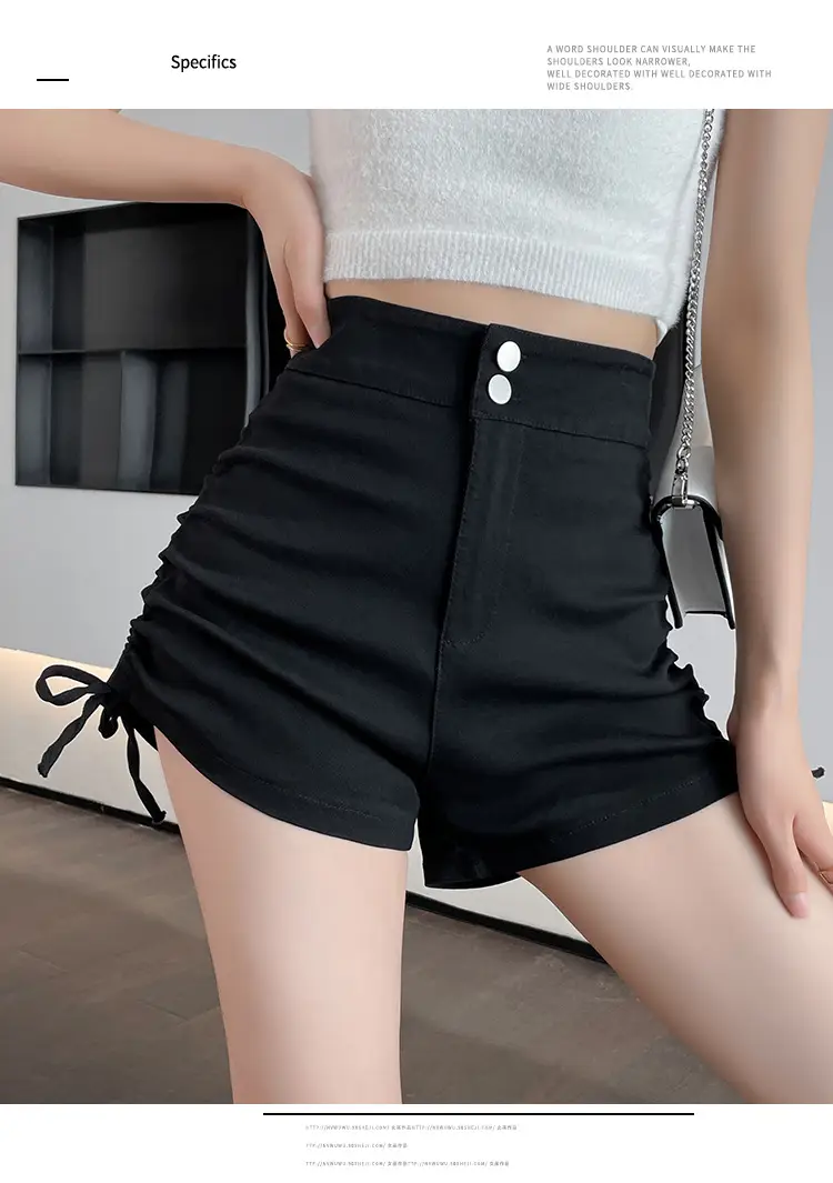 Black High-Waist Drawstring Shorts for Women — feature 16