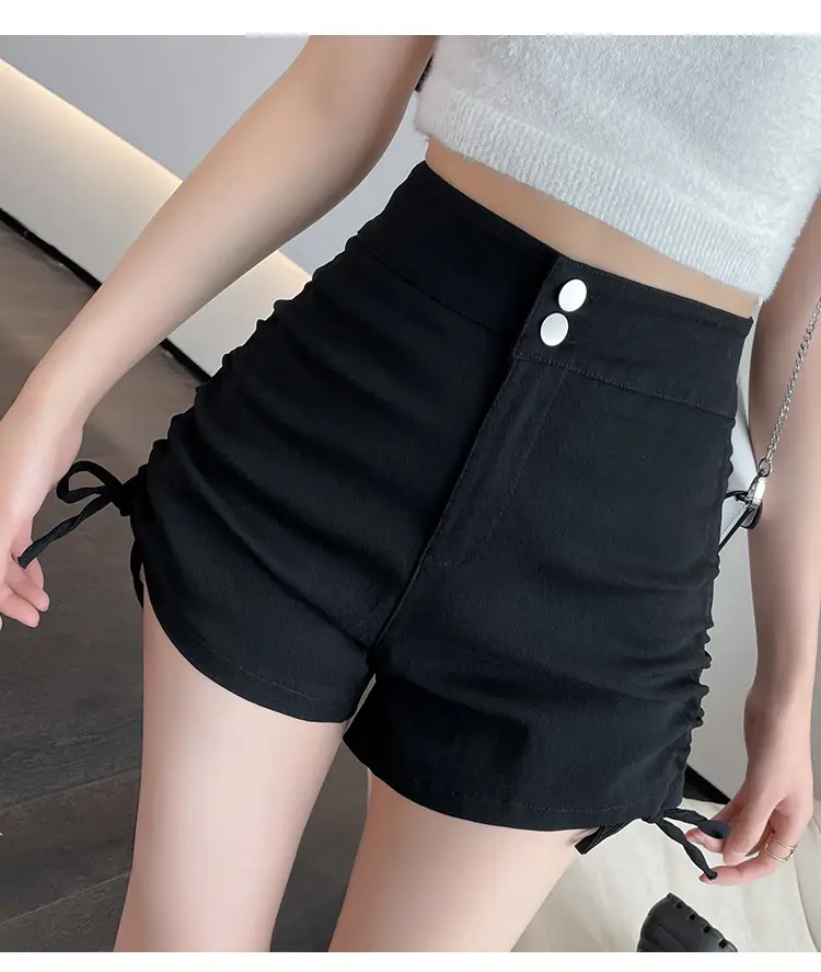 Black High-Waist Drawstring Shorts for Women — feature 19