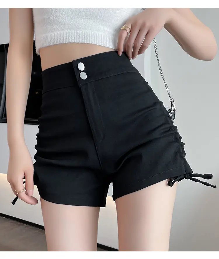 Black High-Waist Drawstring Shorts for Women — feature 20