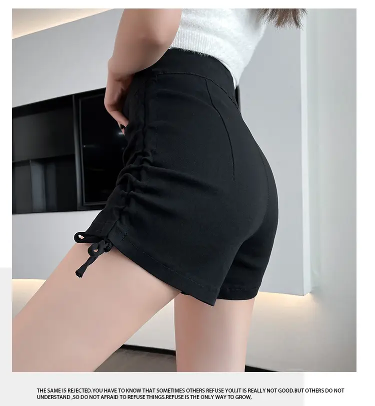 Black High-Waist Drawstring Shorts for Women — feature 21