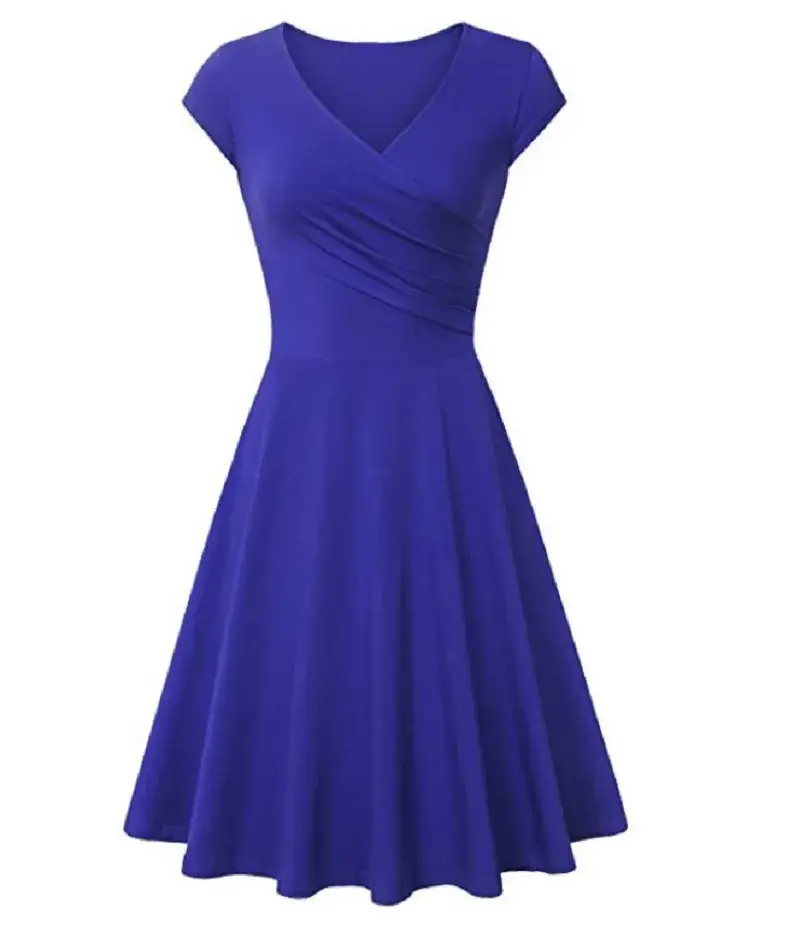 Blue V-Neck Flared Dress for Women - Image 18