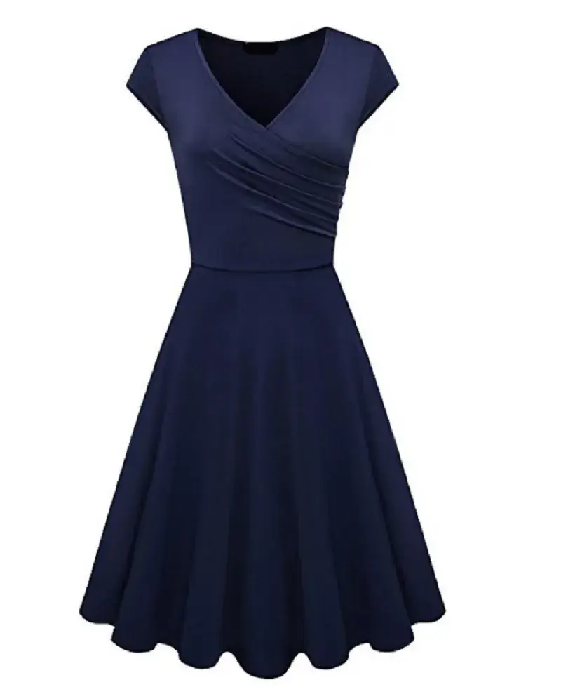 Blue V-Neck Flared Dress for Women - Image 19