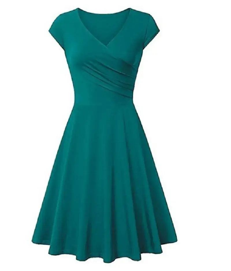 Blue V-Neck Flared Dress for Women - Image 11