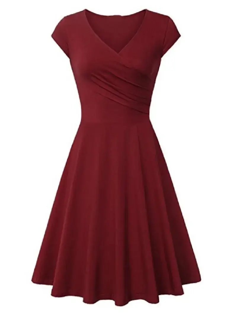 Blue V-Neck Flared Dress for Women - Image 13
