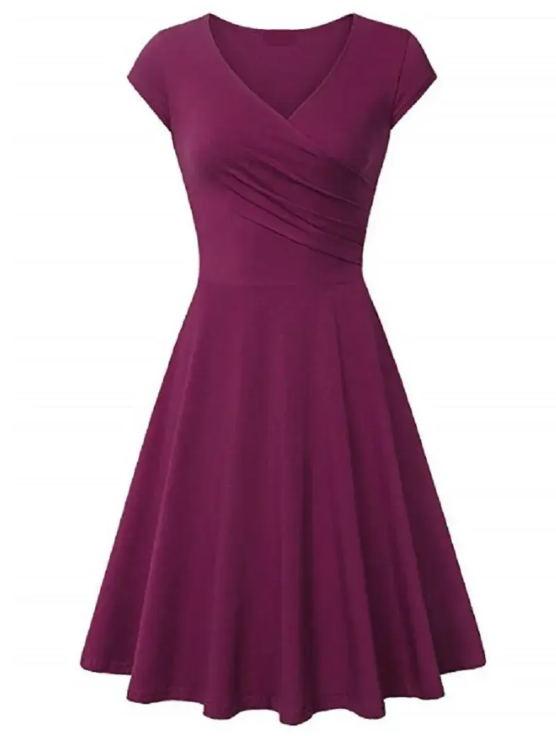 Blue V-Neck Flared Dress for Women - Image 16