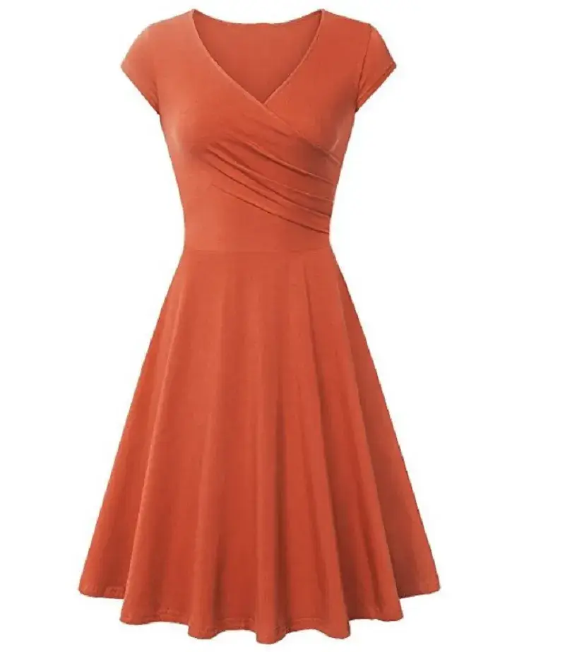 Blue V-Neck Flared Dress for Women - Image 2