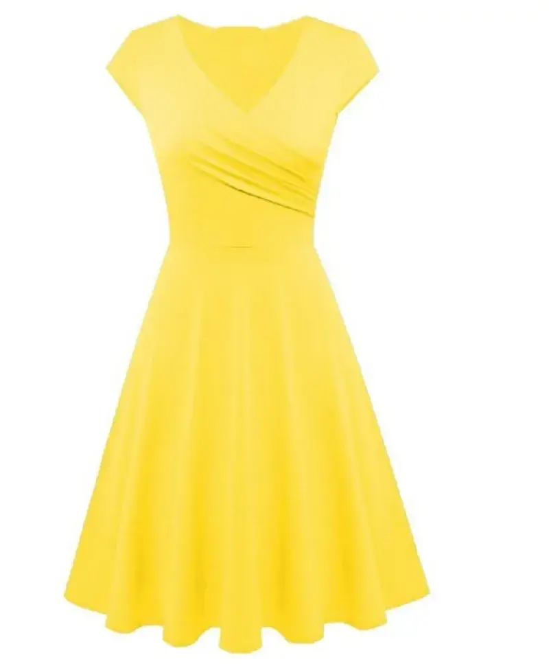 Blue V-Neck Flared Dress for Women - Image 4