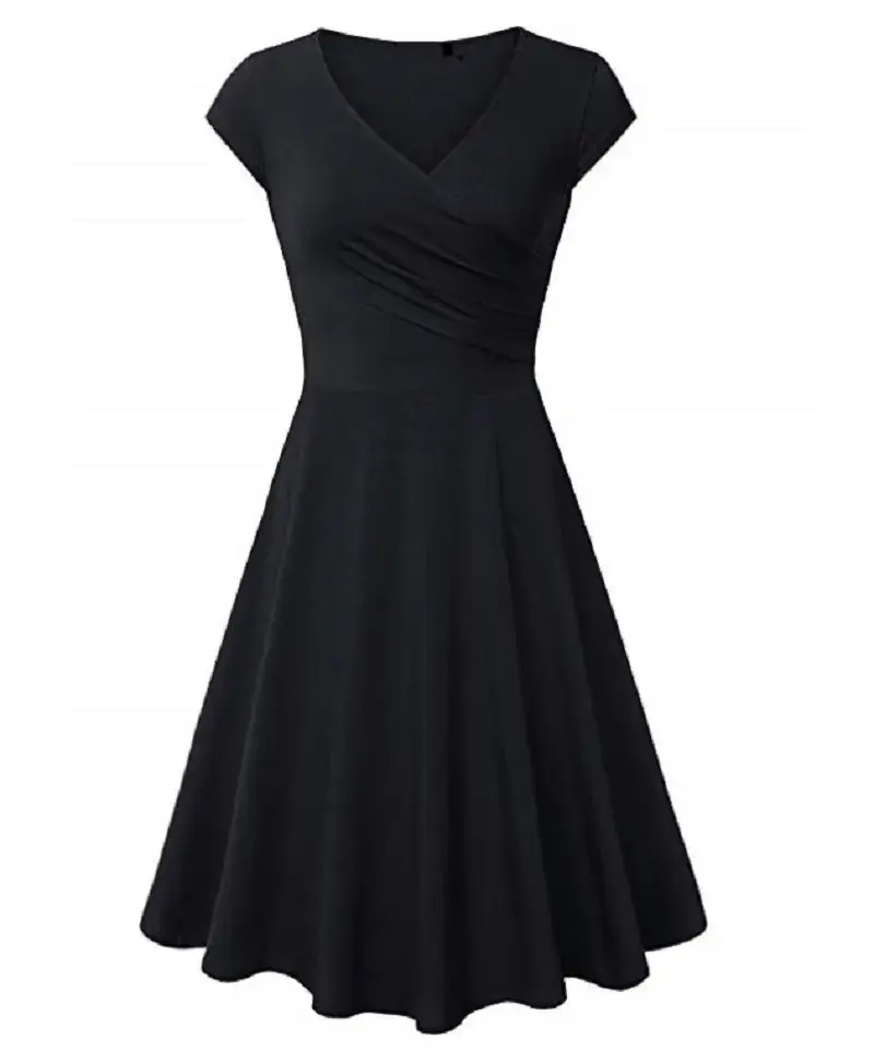Blue V-Neck Flared Dress for Women - Image 7