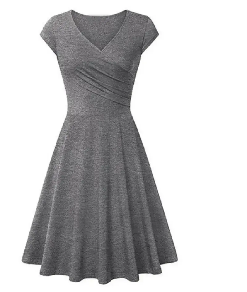 Blue V-Neck Flared Dress for Women - Image 8