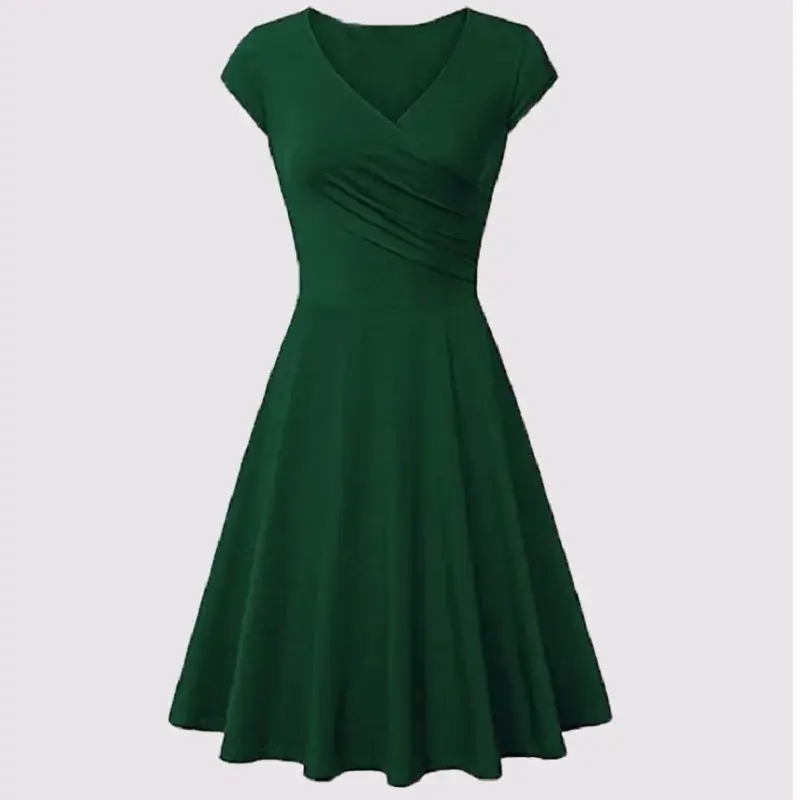 Blue V-Neck Flared Dress for Women - Image 9