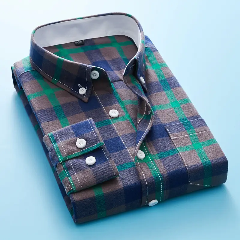 Winter Men's Plaid Fleece Shirt Blue Orange - Image 2