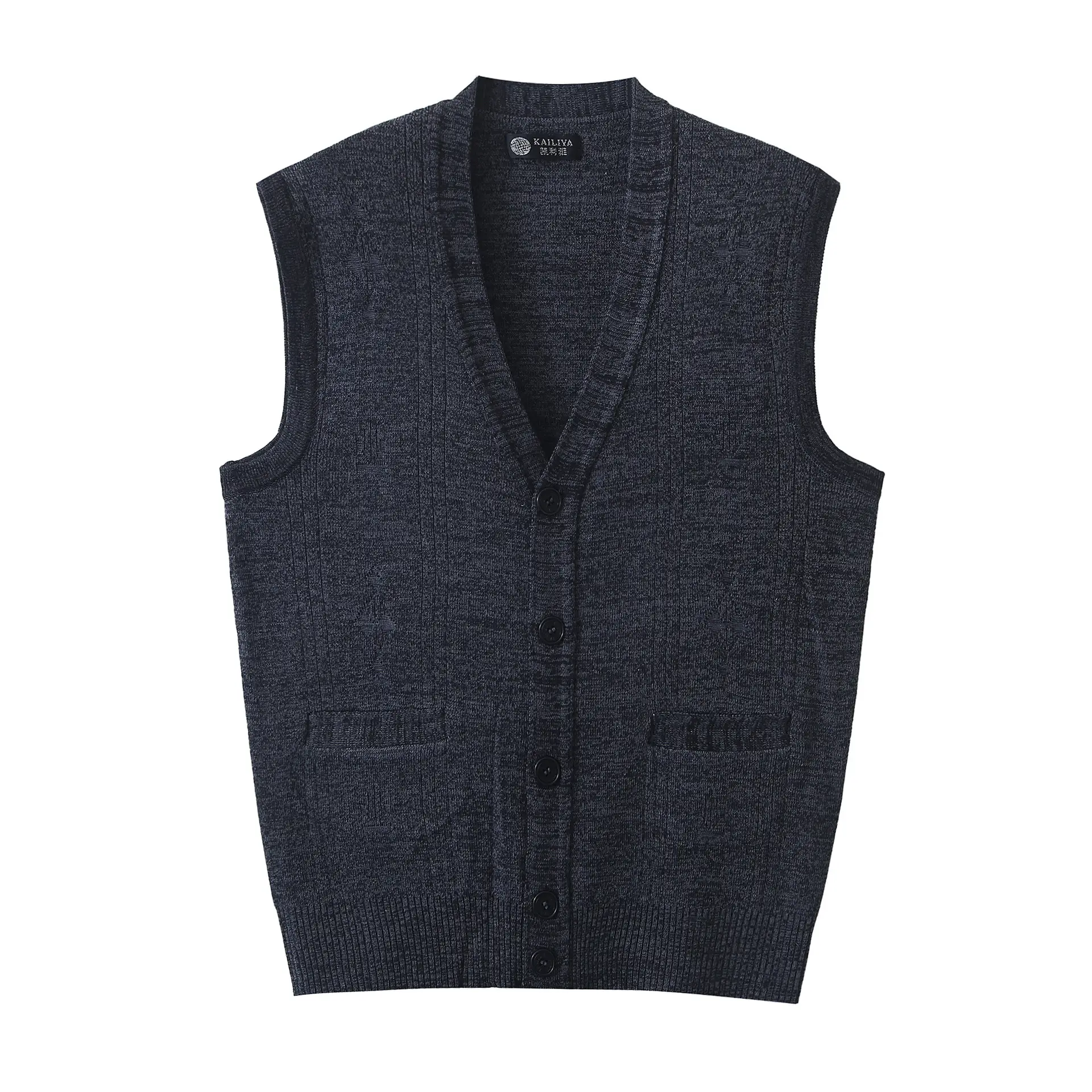 Men's Grey Jacquard V-Neck Vest Single Breasted - Image 10
