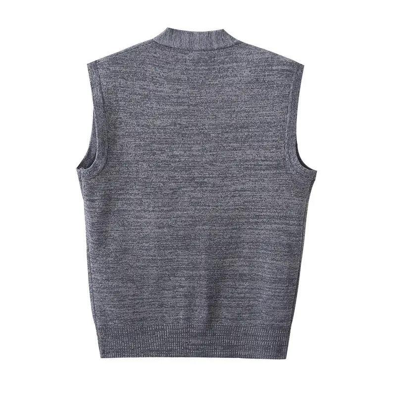 Men's Grey Jacquard V-Neck Vest Single Breasted - Image 11