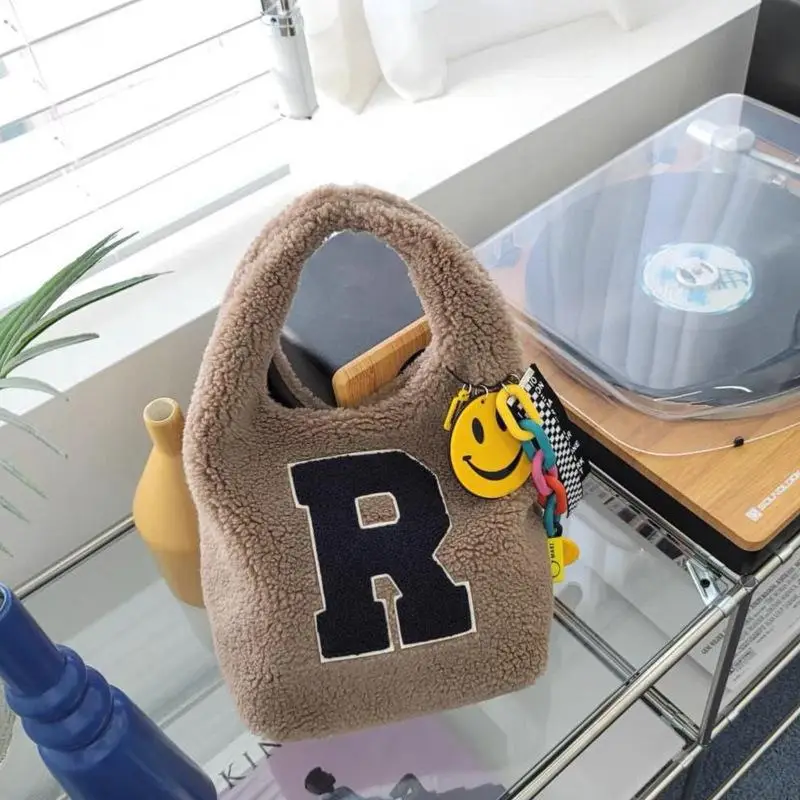 Plush Anti-Lamb Handbag for Women with Smile Design - Image 5