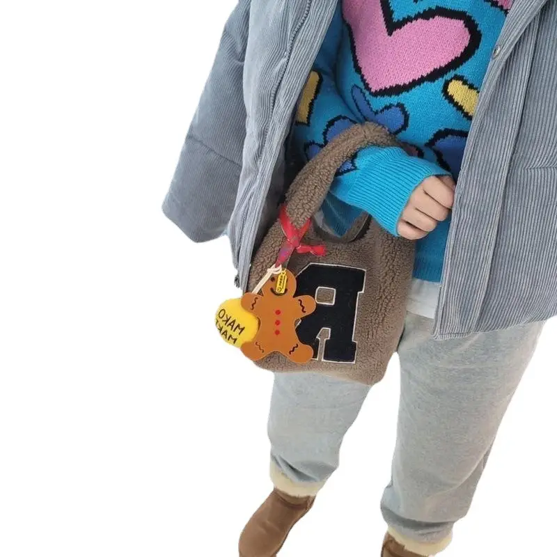 Plush Anti-Lamb Handbag for Women with Smile Design - Image 6