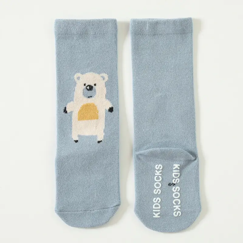 New Kids Cartoon Polar Bear Mid-Calf Socks Light Blue Cotton
