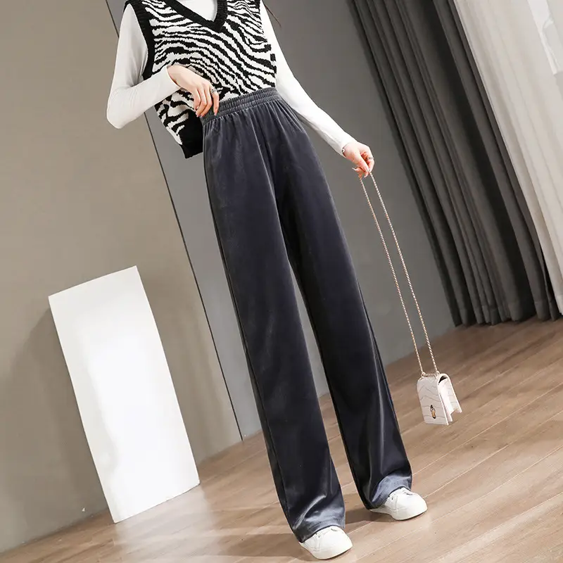 Velvet Wide Leg Pants Black High Waist Loose Drape - Image 8