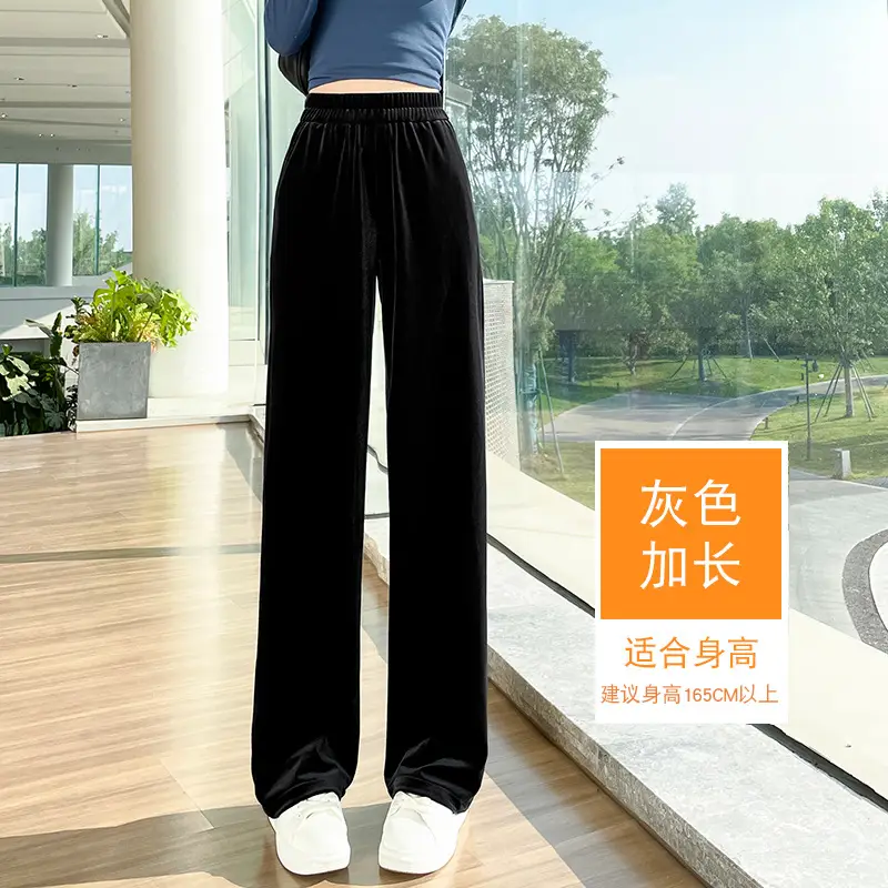 Velvet Wide Leg Pants Black High Waist Loose Drape - Image 6