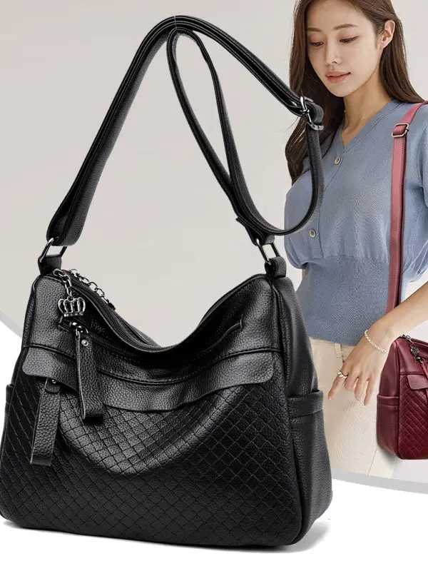 2025 Women's Black Leather Shoulder Crossbody Bag - Image 4
