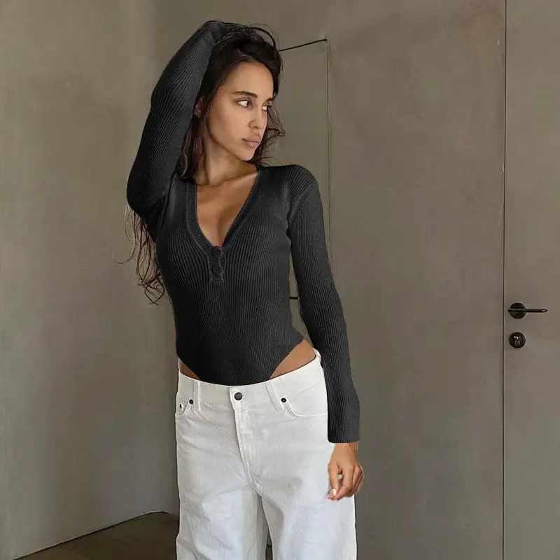 Black Slim Fit Button Long Sleeve Top for Women - Image 7