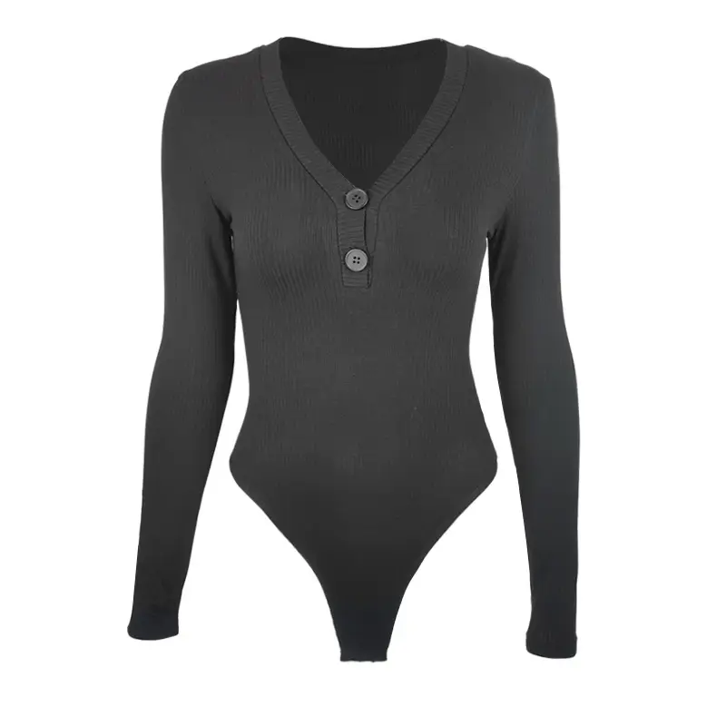 Black Slim Fit Button Long Sleeve Top for Women — feature 14