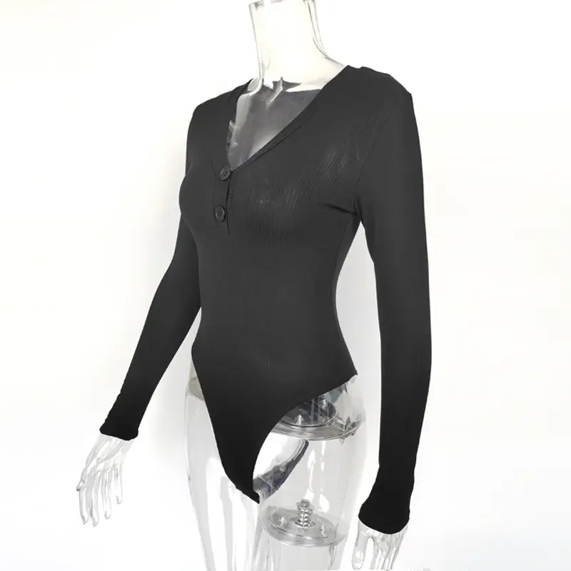 Black Slim Fit Button Long Sleeve Top for Women — feature 16