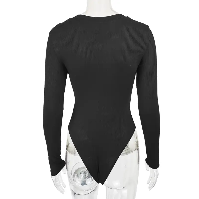 Black Slim Fit Button Long Sleeve Top for Women — feature 17