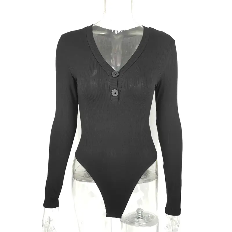 Black Slim Fit Button Long Sleeve Top for Women — feature 15