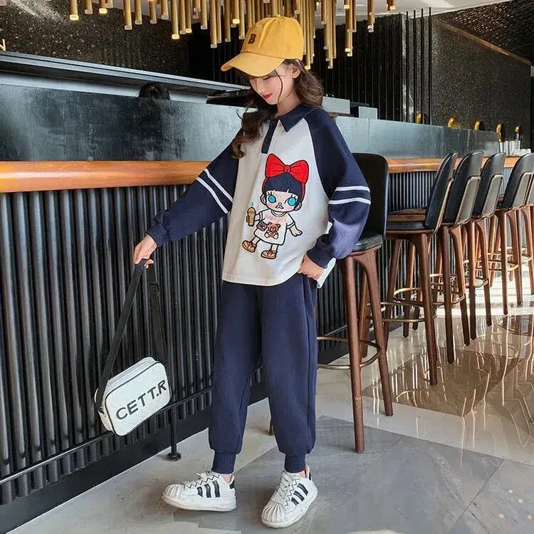 Children's Blue Cat Print Polo Track Suit Set - Image 2