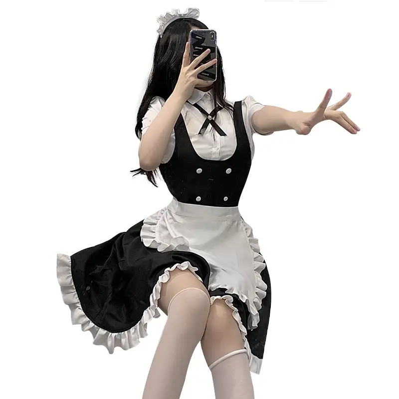 Xianyi Japanese Lolita Maid Cosplay Dress Black White - Image 7