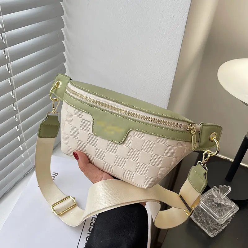 Women Quilted Zipper Crossbody Bag Beige Large Capacity - Image 4