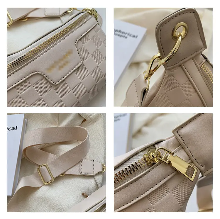 Women Quilted Zipper Crossbody Bag Beige Large Capacity — feature 15