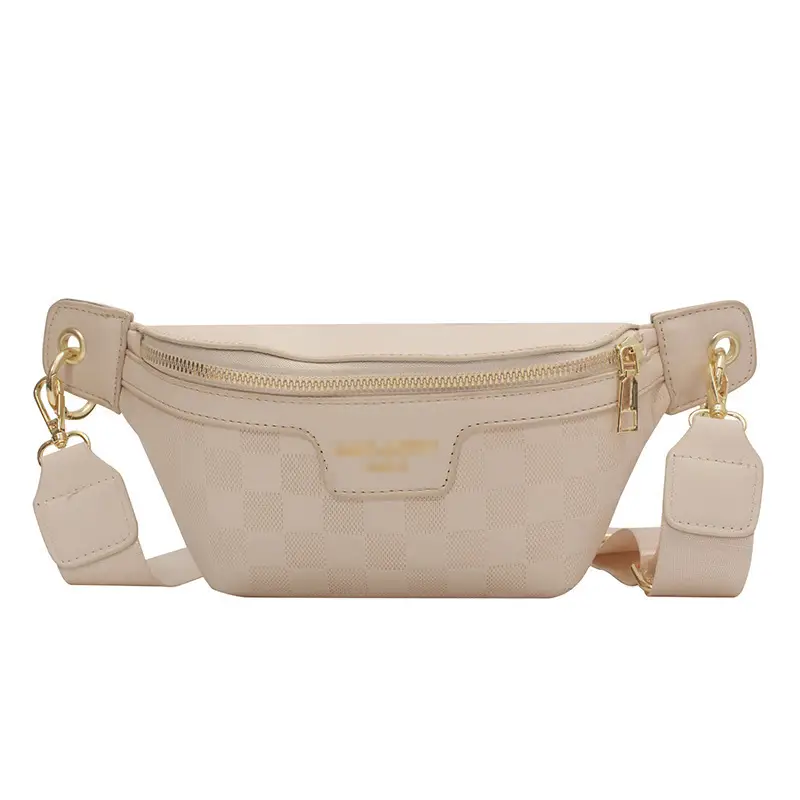 Women Quilted Zipper Crossbody Bag Beige Large Capacity - Image 2