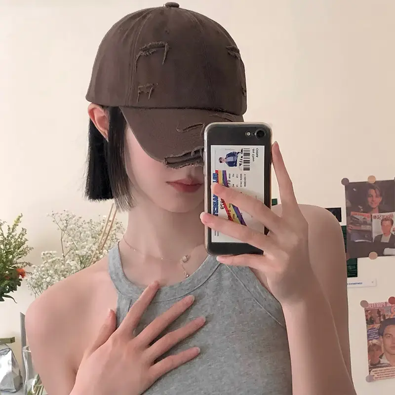 Distressed Baseball Cap Women Spring Summer Showface Small Cap