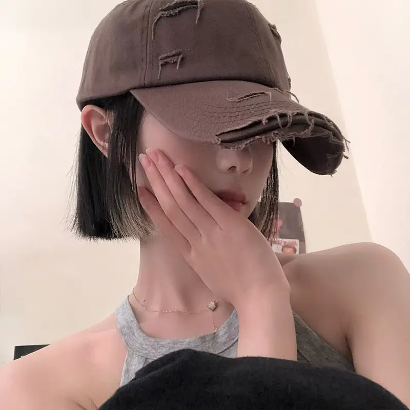 Distressed Baseball Cap Women Spring Summer Showface Small Cap