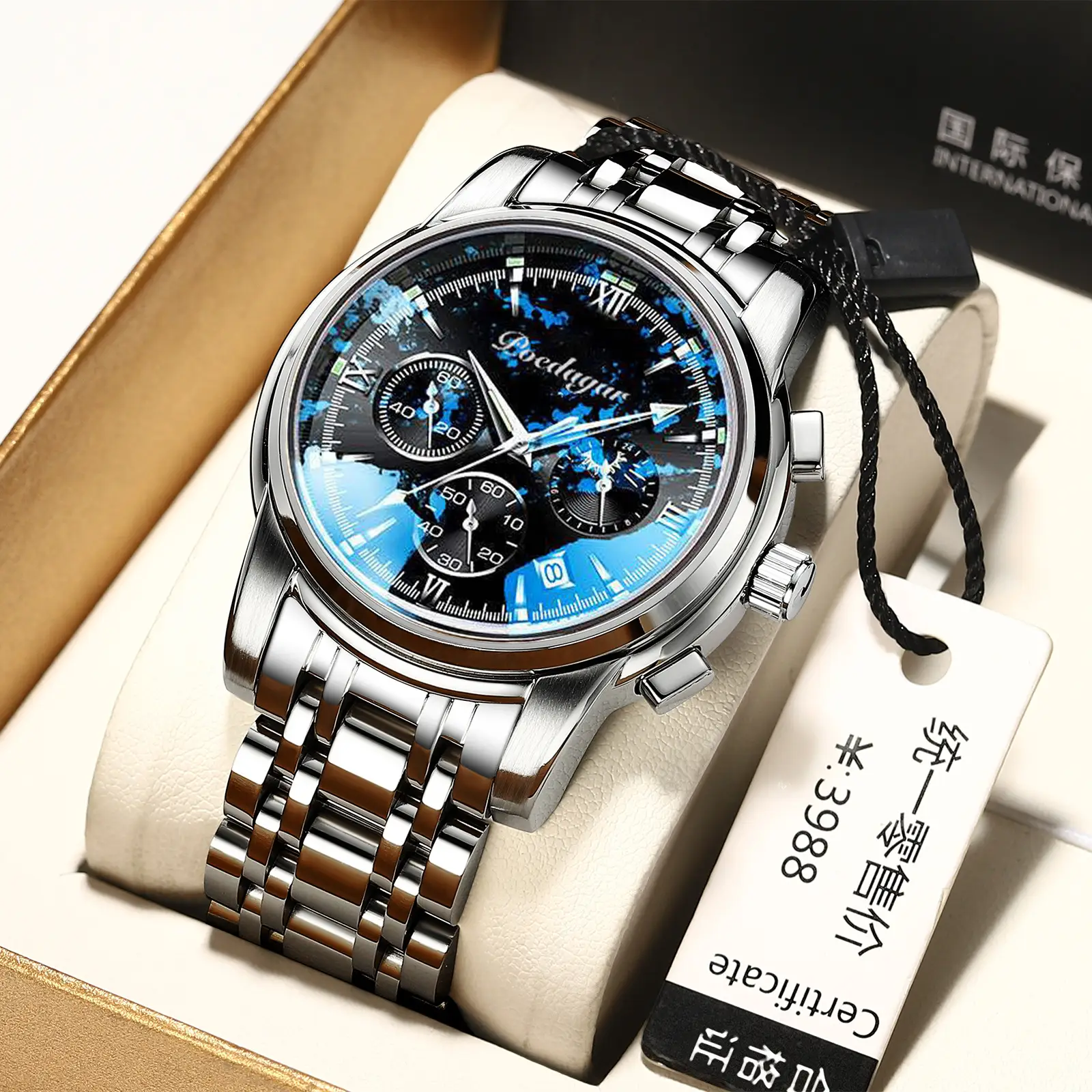 Swiss Men's Waterproof Luminous Chronograph Watch Black Leather Band - Image 14
