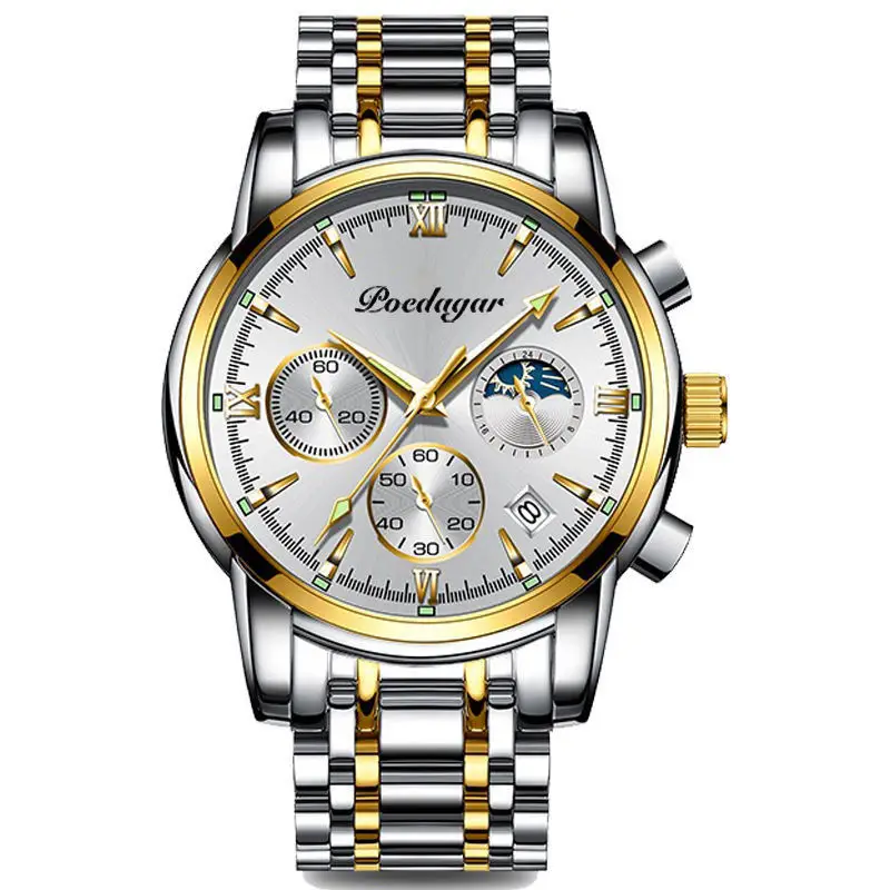 Swiss Men's Waterproof Luminous Chronograph Watch Black Leather Band - Image 4