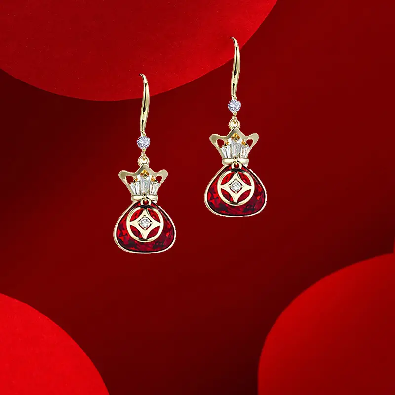 Red Chinese Style Pearl Petal Tassel Earrings for Bridal Wear - Image 47