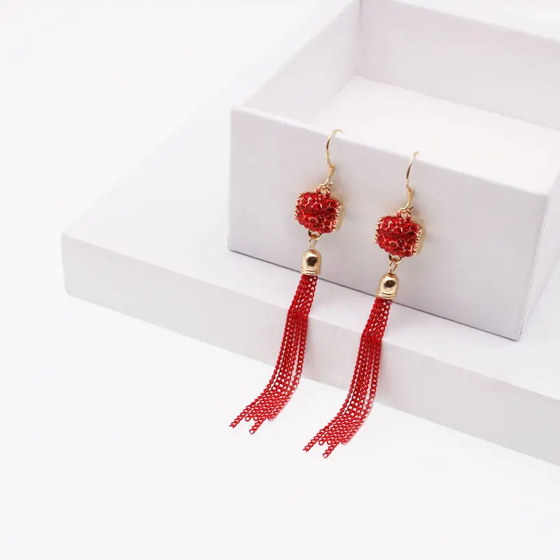 Red Chinese Style Pearl Petal Tassel Earrings for Bridal Wear - Image 20