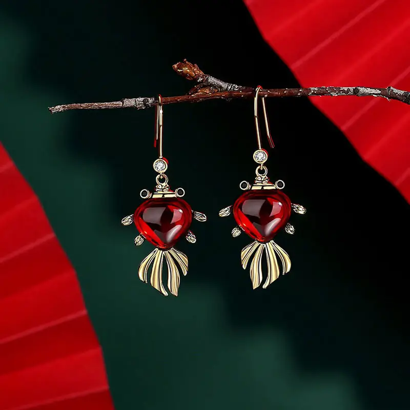 Red Chinese Style Pearl Petal Tassel Earrings for Bridal Wear - Image 23