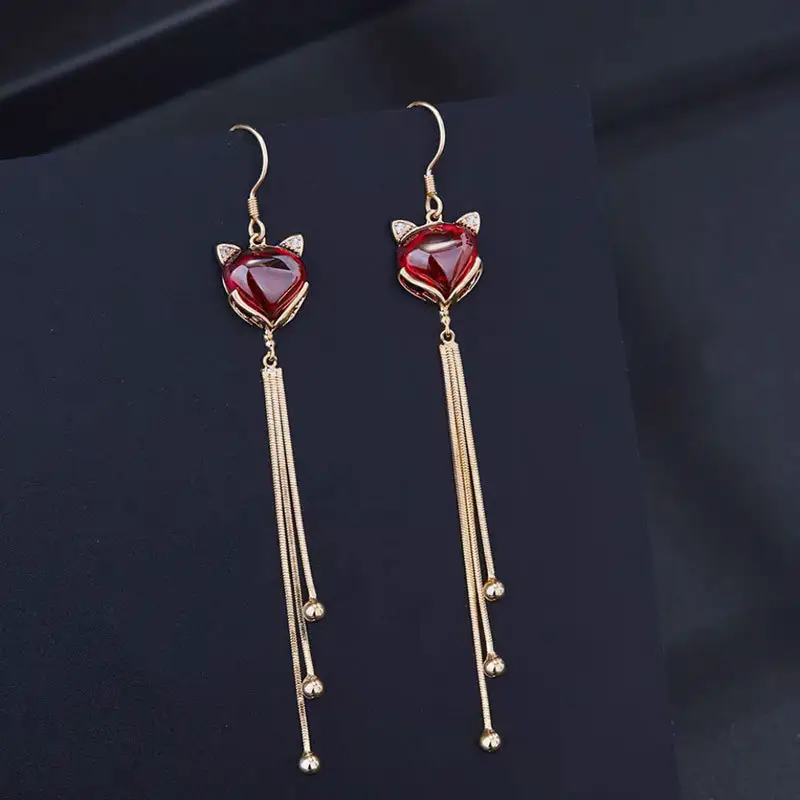 Red Chinese Style Pearl Petal Tassel Earrings for Bridal Wear - Image 26