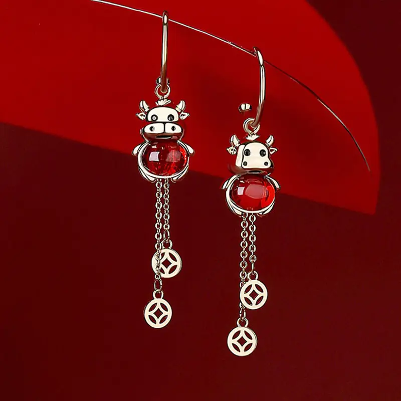 Red Chinese Style Pearl Petal Tassel Earrings for Bridal Wear - Image 27