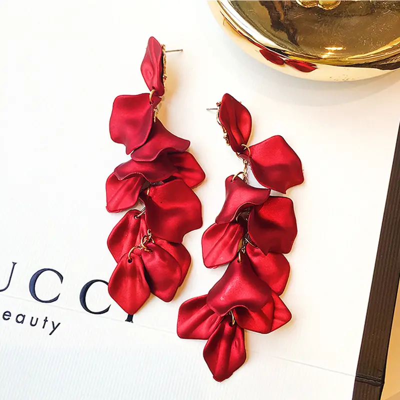 Red Chinese Style Pearl Petal Tassel Earrings for Bridal Wear - Image 38