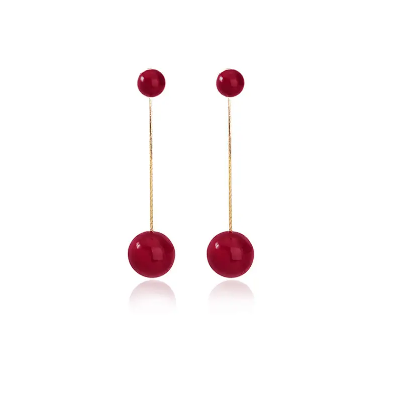 Red Chinese Style Pearl Petal Tassel Earrings for Bridal Wear - Image 41